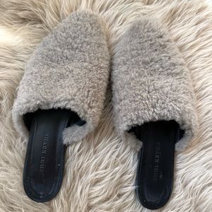 Jenni Kayne Shearling Mules in “Smoke”